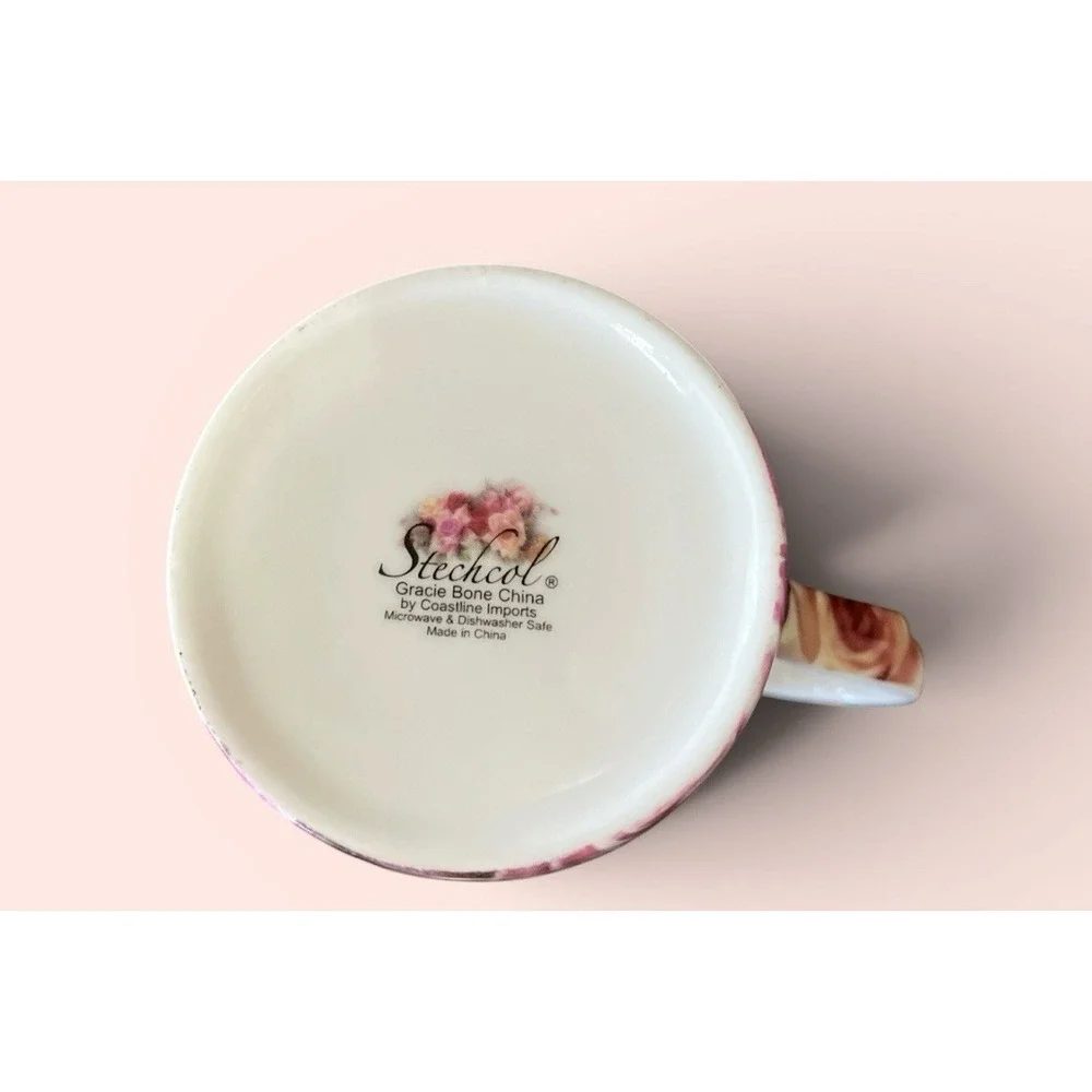 Stechcol Gracie Bone China Floral Pink Rose Coffee Mug Tea Cup 10 oz Flowers VTG